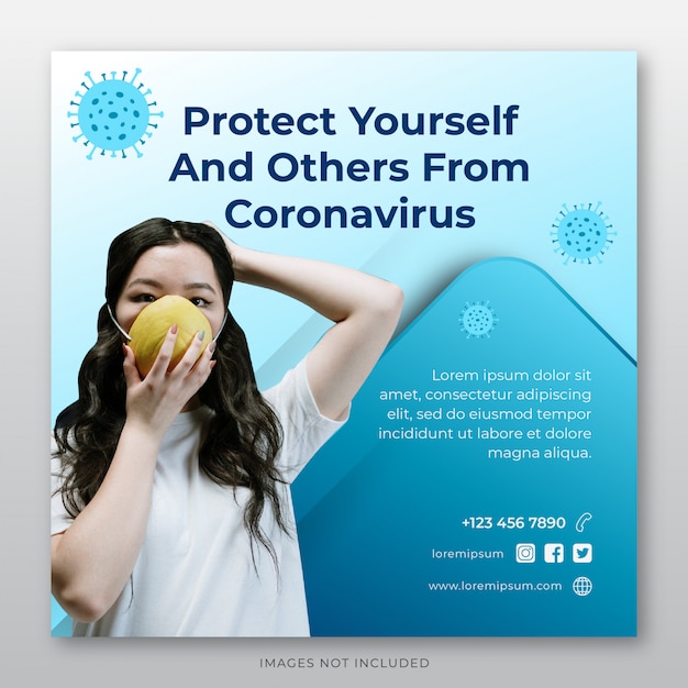 Plantilla de publicación de redes sociales de banner de protección de virus corona