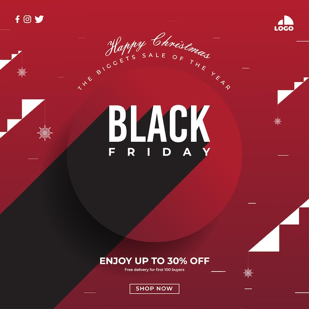 Plantilla de publicación en redes sociales Black Friday Happy Christmas la mayor venta del año