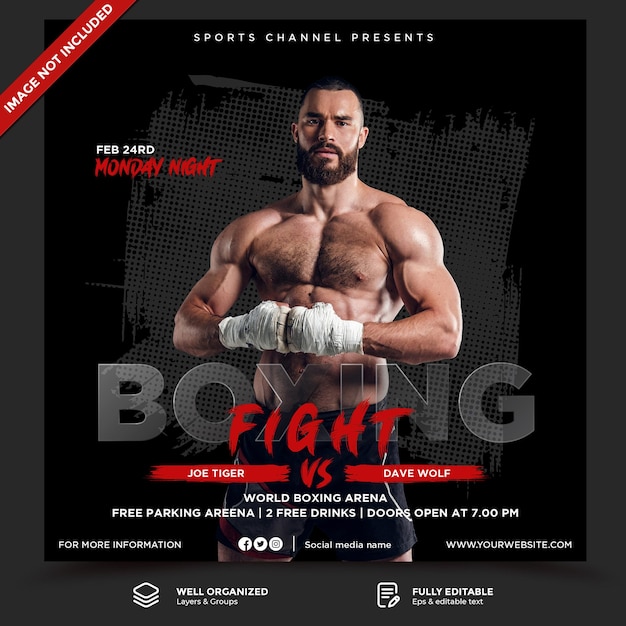 Plantilla de publicación de redes sociales de boxeo