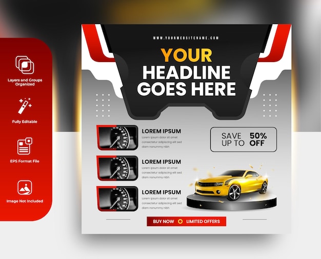 Plantilla de publicación de redes sociales de cartel de banner de promoción de venta de automóviles