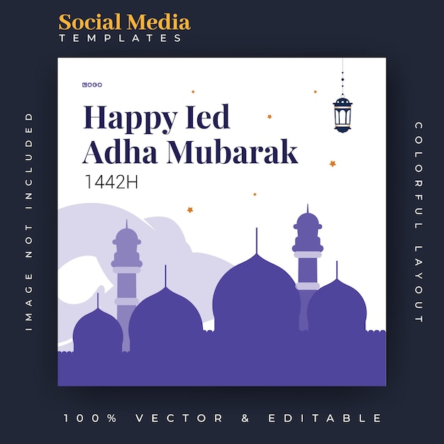 Plantilla de publicación en redes sociales para la celebración de eid al Adha Publicación social de Eid al Adha