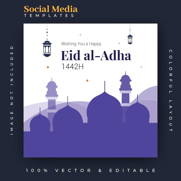 Vector plantilla de publicación en redes sociales para la celebración de eid al adha publicación social de eid al adha