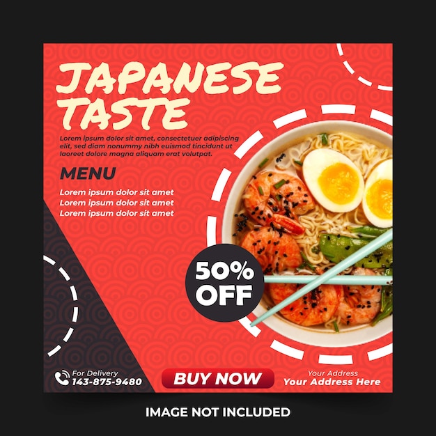 Vector plantilla de publicación en redes sociales comida asiática anuncios de menú de japón promoción de carteles restaurante coreano