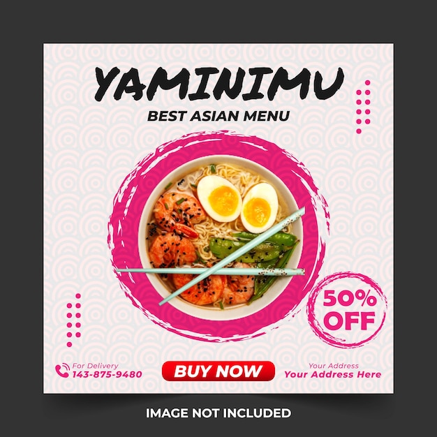 Plantilla de publicación en redes sociales comida asiática noodle flyer anuncios póster promoción descuento restaurante