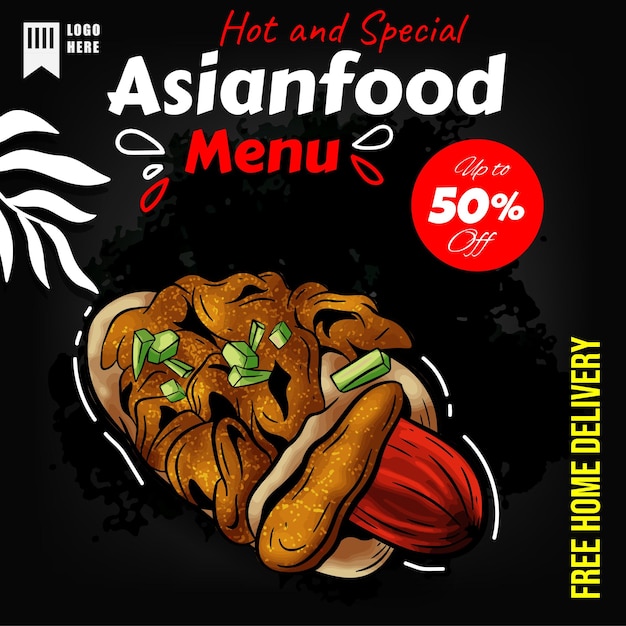 Plantilla de publicación de redes sociales de comida asiática