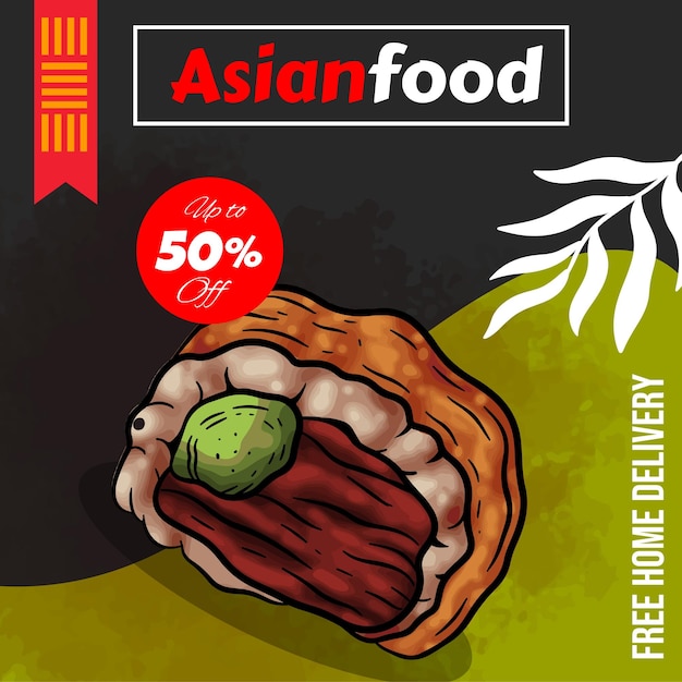 Plantilla de publicación de redes sociales de comida asiática