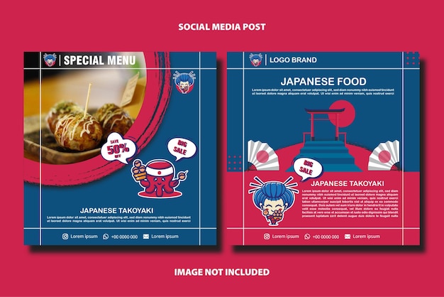 Vector plantilla de publicación de redes sociales comida japonesa