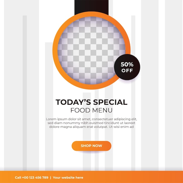 Plantilla de publicación en redes sociales de comida rápida súper deliciosa Diseño de volante o póster de comida sabrosa saludable para promoción de marketing comercial en línea Diseño de menú de oferta de restaurante con logotipo de marca