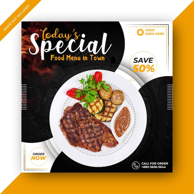 Plantilla de publicación de redes sociales cuadrada promocional de menú de comida especial vector premium