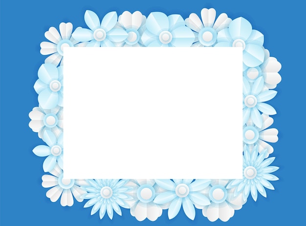 Plantilla de publicación de redes sociales con decoración de flores azules frescas cortadas en papel. plantilla de publicación de instagram dinámica moderna