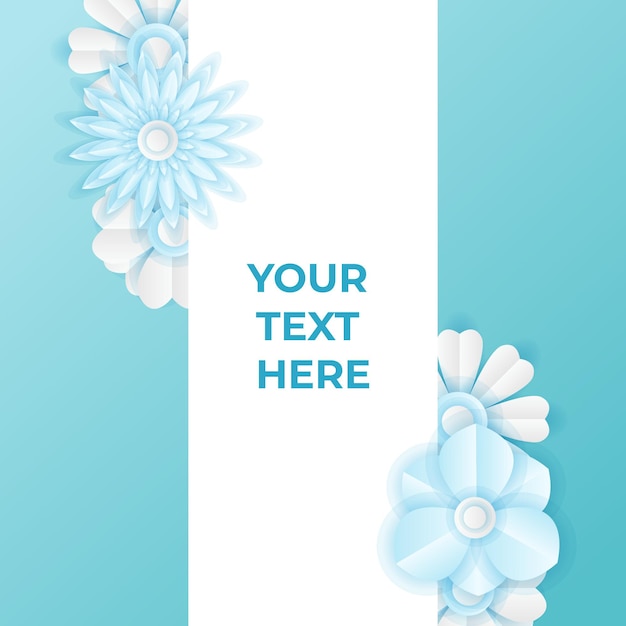 Plantilla de publicación de redes sociales con decoración de flores azules frescas cortadas en papel. Plantilla de publicación de instagram dinámica moderna