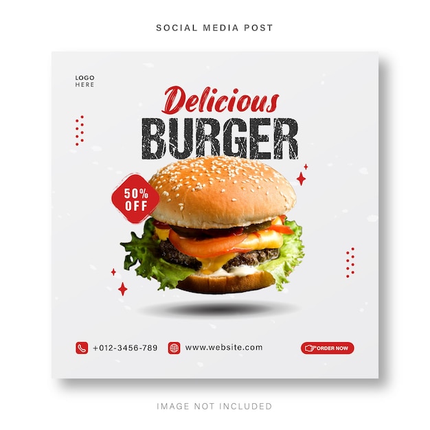 Plantilla de publicación en redes sociales de deliciosa hamburguesa