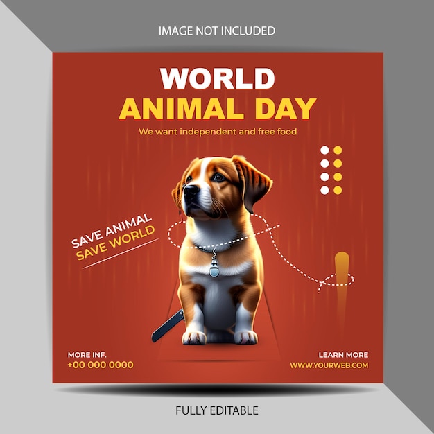 Vector plantilla de publicación en redes sociales del día mundial de los animales