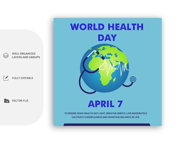 plantilla de publicación de redes sociales del día mundial de la salud de vector con fondo