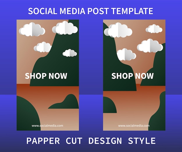 Plantilla de publicación de redes sociales de diseño completo en color cortado en papel 3d