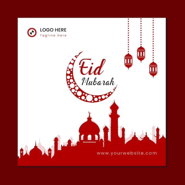 Plantilla de publicación de redes sociales de diseño de tarjeta de felicitación de eid mubarak vector premium