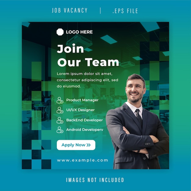 Vector plantilla de publicación en redes sociales para estamos contratando una vacante de trabajo únase a nosotros