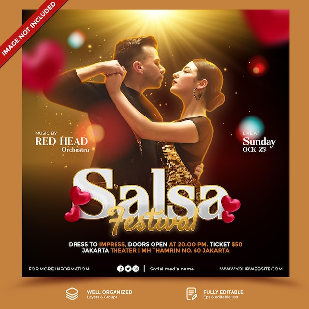 Vector plantilla de publicación en redes sociales del festival de salsa