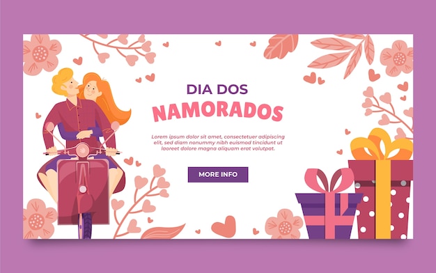 Vector plantilla de publicación de redes sociales flat dia dos namorados