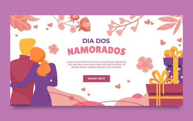 Vector plantilla de publicación de redes sociales flat dia dos namorados