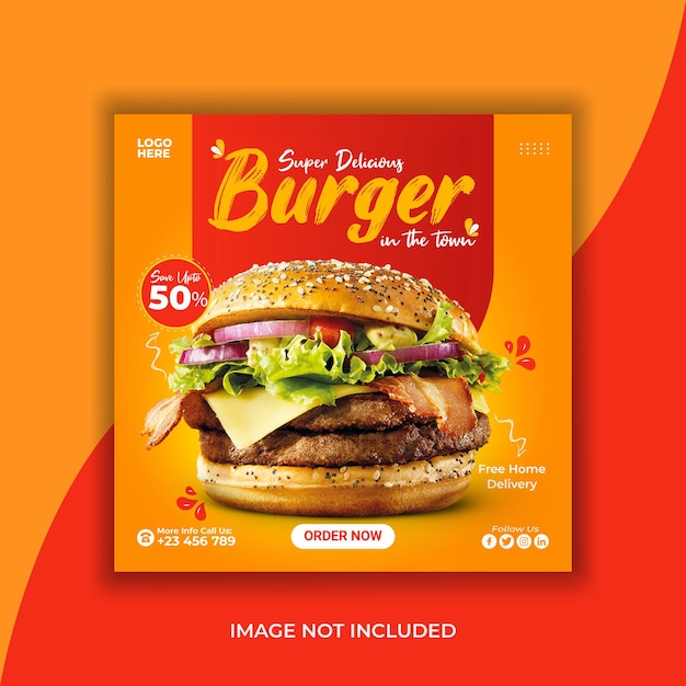 Vector plantilla de publicación de redes sociales de hamburguesa especial y súper deliciosa