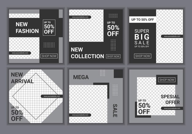 Plantilla de publicación en redes sociales para marketing digital y promoción de venta Diseño de plantillas de diseño cuadrado de colección para promoción de mega gran venta de moda Promoción de marca de moda Ilustración vectorial