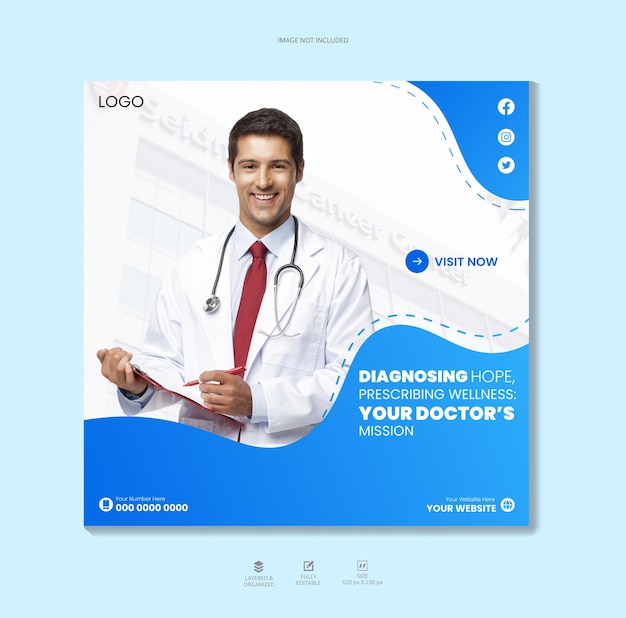 Plantilla de publicación en redes sociales médicas y banner web Premium Vector