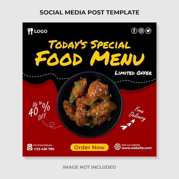 Plantilla de publicación de redes sociales de menú de comida especial