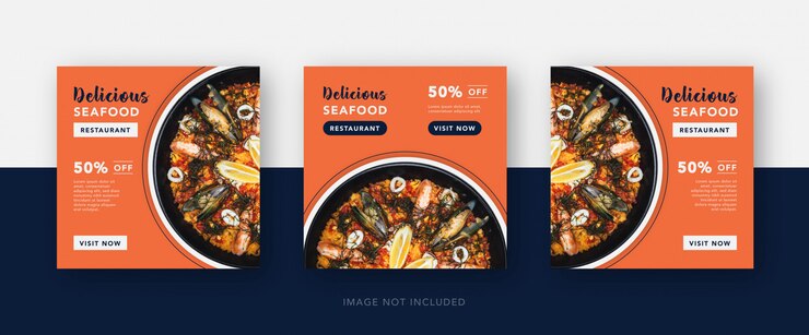 Plantilla de publicación de redes sociales de menú de mariscos o comida rápida
