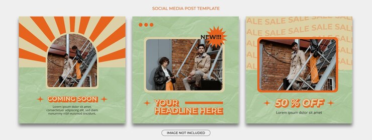 Vector plantilla de publicación en redes sociales de moda con estilo retro