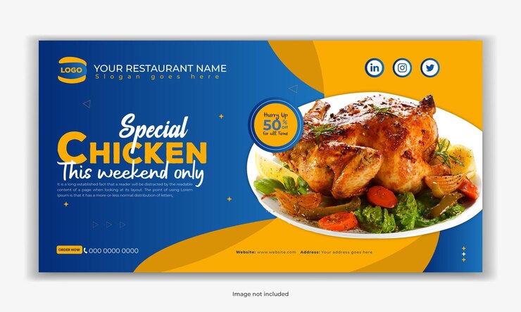 Plantilla de publicación de redes sociales de negocios de restaurante de menú de comida, diseño de publicación de instagram de pizza de pollo hamburguesa