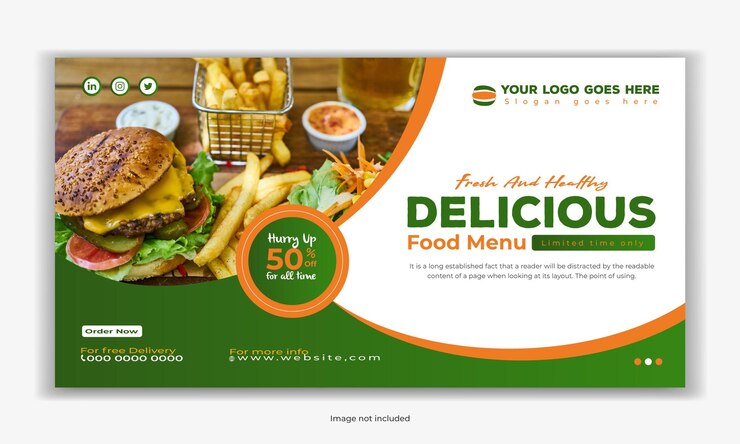 Plantilla de publicación de redes sociales de negocios de restaurante de menú de comida, diseño de publicación de instagram de pizza de pollo hamburguesa