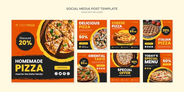 Vector plantilla de publicación de redes sociales de pizza casera para restaurante y cafetería