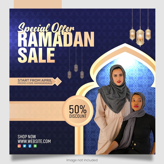 Plantilla de publicación en redes sociales de ramadan kareem's super offer sale vector premium