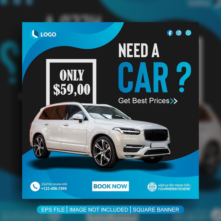 Vector plantilla de publicación en redes sociales de rent car