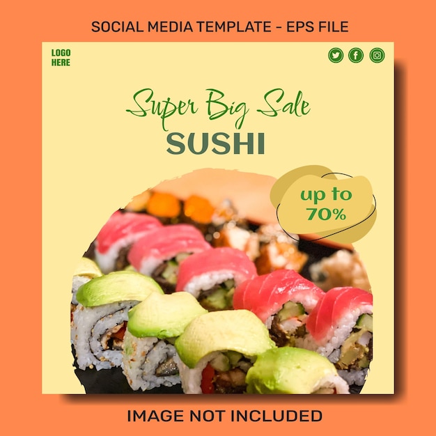 Vector plantilla de publicación de redes sociales de restaurante y sushi de menú de comida