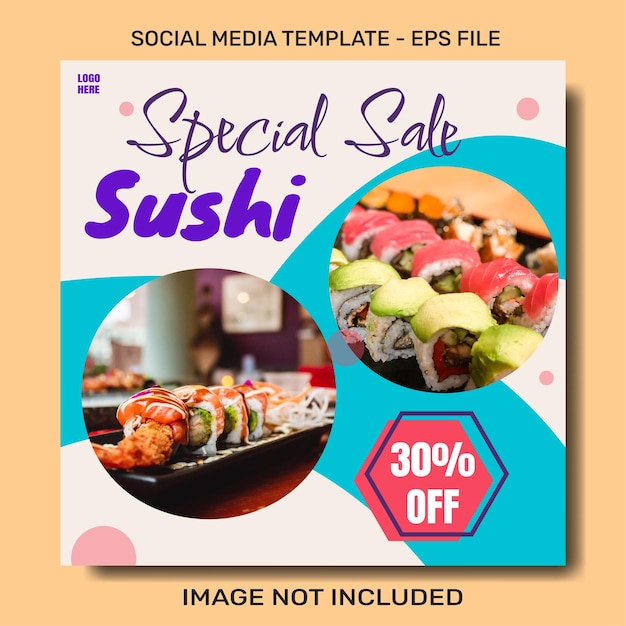 Plantilla de publicación de redes sociales de restaurante y sushi de menú de comida