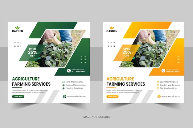 Plantilla de publicación de redes sociales de servicios agrícolas y ganaderos inteligentes o banner de paisajismo de césped