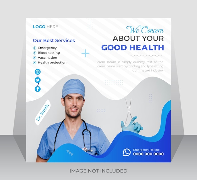 Plantilla de publicación de redes sociales de servicios de atención médica creativa o diseño de banner web cuadrado