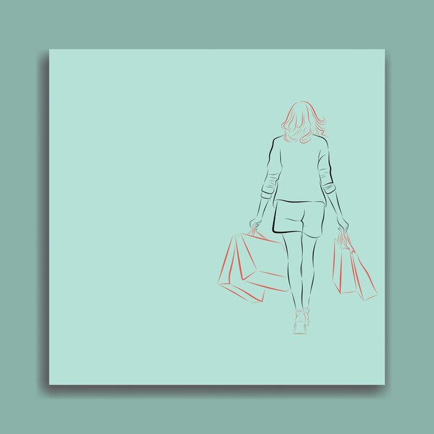 plantilla de publicación para las redes sociales sobre la ilustración de una niña cargando bolsas de compras
