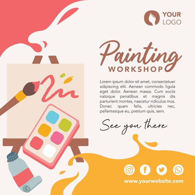 Plantilla de publicación en redes sociales de taller de pintura
