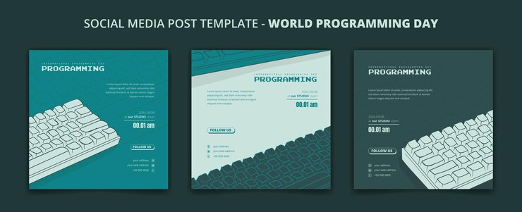 Vector plantilla de publicación en redes sociales con teclado mecánico en diseño dibujado a mano para el diseño del día de programación