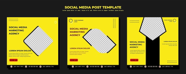 Plantilla de publicación de redes sociales de vector amarillo y negro ilustración de arte vectorial y texto