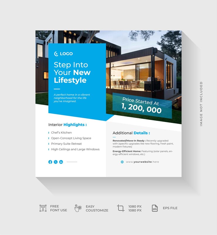 Plantilla de publicación de redes sociales de venta de casas de bienes raíces