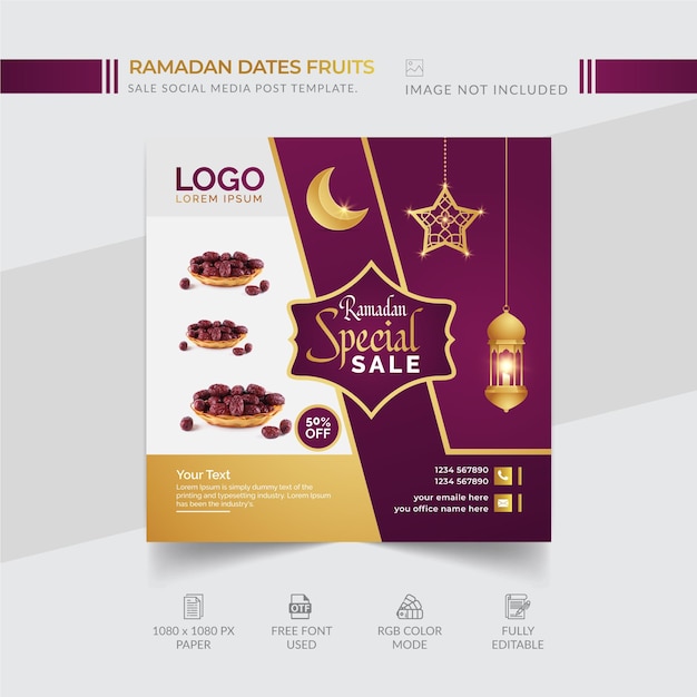 Vector plantilla de publicación de redes sociales de venta de frutas de ramadan kareem