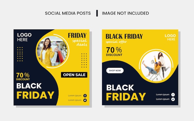 Plantilla de publicación de redes sociales de venta de viernes negro con espacio para foto. Venta de viernes negro.