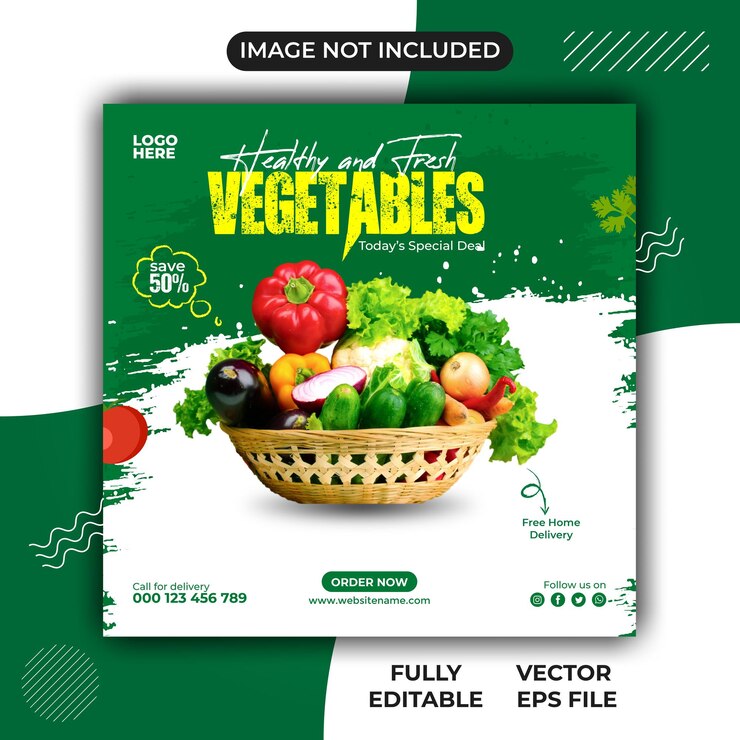 Plantilla de publicación de redes sociales de verduras y comestibles frescos y orgánicos
