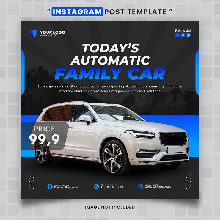 Vector plantilla de publicación social de medios de venta de automóviles familiares