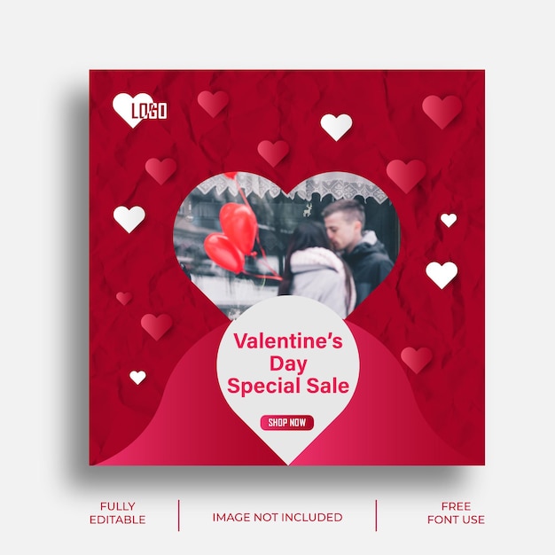 Vector plantilla de publicación de venta especial del día de san valentín o plantilla de publicaciones de instagram del día de san valentín