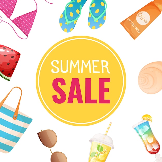 Plantilla de publicación de ventas de verano en las redes sociales Pósters de pancartas con elementos de verano